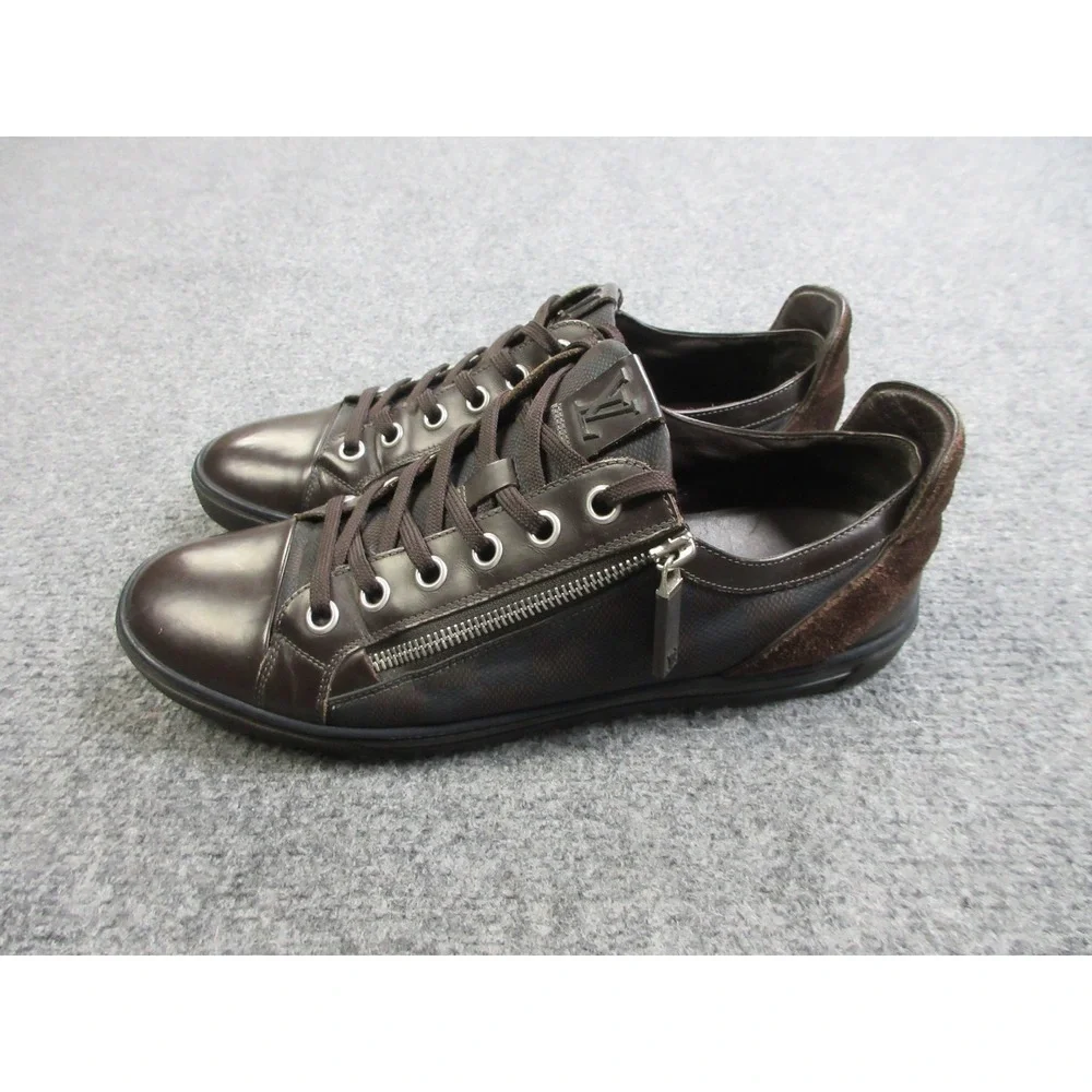 Louis Vuitton Shoes Mens Size 7.5 Damier Canvas Low Top Leather‎ Sneaker Zip